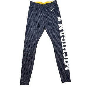 Nike Michigan Wolverines NCAA Athletic Leggings Navy Blue Yellow‎ Size Small